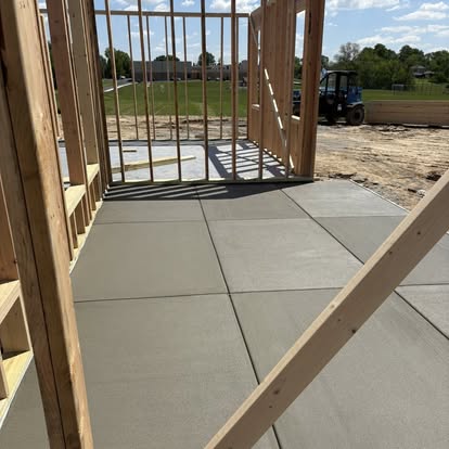 Concrete floor inside framed new construction