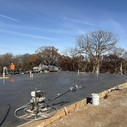 Power-troweled slab on a fall day