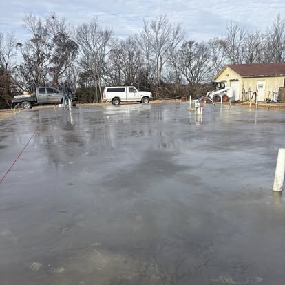 Freshly poured wet slab catching reflections